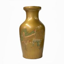 Vintage Handmade Chinese Matte Gold Paint Cranes Motif Vase ws1847 picture