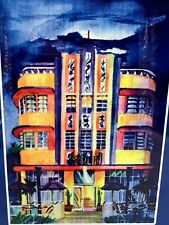 Wall Tile Ceramic Sunset Marlin Hotel MCM Architecture SIGNED Nautical Blue VTG picture