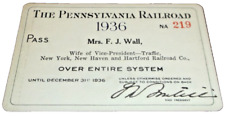 1936 PENNSYLVANIA RAILROAD PRR PASS #219 NEW HAVEN RAILROAD VICE PRESIDENT WIFE picture
