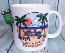 Vtg Life's A Croc Florida Coffee Mug Cup 3D Crocodile Palm Trees Vacationing picture