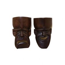 Set Of 2 Vintage Wood Carved Face / Mask 12 Inches Wall Hanging Mask picture