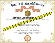 NATIONAL DEFENSE SERVICE MEDAL CERTIFICATE ~ With Free Printing (Any Branch) picture