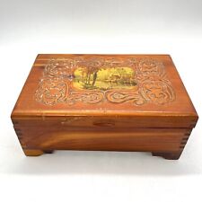 Vintage Ornate Carved Wooden Box Cottagecore Metal Hinged picture