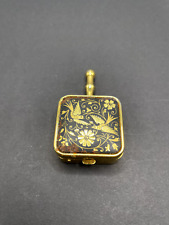 *Vintage*Gold Tone Hinged Pill Box with Floral/Bird Design picture