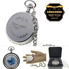 Pocket Watch Silver CONCORDE Memorial Men Gift Big 53 MM Case + Fob Chain C63 picture