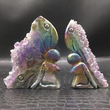 Rainbow Angel Aura Natural Crystal Quartz Cluster Butterfly Fairy Decorate 1pc picture