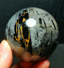 TOP 324G Natural Black Tourmaline And Mica Symbiosis Quartz Crystal Ball R118 picture