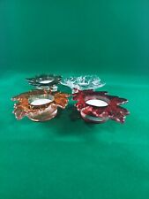 Glass Autumn/Fall Leaf Candle Holders 4pcs Orange Red Amber Charcoal NWT picture