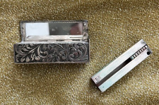 Art Nouveau Silver Lipstick Compact Deep Engraved Intaglio Spring Loaded 52gr picture
