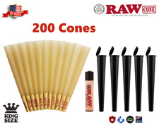 RAW Classic King Size Pre-Rolled Cones 200 Pack & Clipper Lighter & 5 Black Tube picture