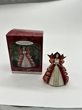 Vintage Hallmark Ornament Holiday Barbie 1997 White Dress Red Ribbon Brown Hair picture
