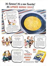 1944 Lipton's Noodle Soup Vintage Print Ad WWII It's Famous It's A New Favorite  picture