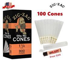 Authentic Zig-Zag 1 1/4 Size Ultra Thin Papper Pre rolled 100 Cone & Raw Lighter picture