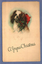 Postcard A Joyous Christmas Greeting Card With Dog And Holly Collar picture