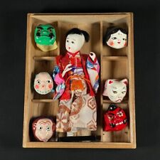 Japanese Vintage Traditional MASK DANCE DOLL with Six Masks in Wooden Box picture
