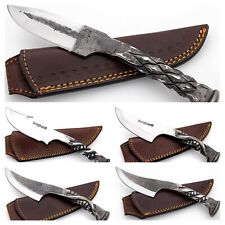Shift Gear Railroad Spike Knife Forged Carbon Steel Blade Premium Leather Sheath picture