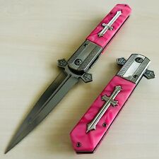 9” Pink Cross Tactical Spring Assisted Folding Pocket Knife Girl’s Knife w/Clip picture