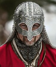 Medieval Viking Helmet Armor Vendel Steel Etched Helmet With Chainmail Viking picture