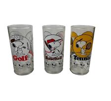 3 Vintage Snoopy Sports Drinking Glasses Tennis Golf & Baseball picture