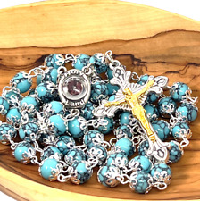 Turquoise Stone Bead Rosary | Contains Soil from the Holy Land picture
