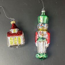 Vintage Blown Glass Toy Soldier & Church House Christmas Ornaments West Germany picture