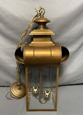 Vintage Moe Light 22” Brass & Glass Lantern Pendant Ceiling Light picture