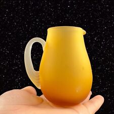 Hand Blown Art Glass Pitcher Creamer Amber Yellow Frosted W Clear Swirl Handle picture