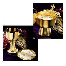 Orthodox Gold Plate Matte Finish Brass Ciborium Chalice and Paten Set 6 3/4 In picture