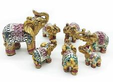 Set of 7 pcs Vintage Golden Indian Elephant Family Statues Wealth Lucky Figurine picture