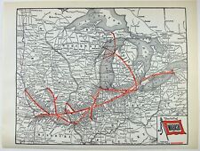 Wabash Railroad - Original 1937 Railroad Map. Vintage Railway picture