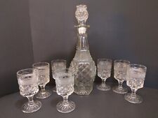 Vintage Anchor Hocking Wexford Diamond Cut Wine/Whiskey Decanter and 7 Goblets picture