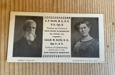 Vintage Business Card 1900 Medical A Davis College Of Neuropathy Homeopathy picture