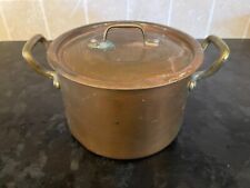 Small Vintage Copper Pot with 2 Brass Handles and Lid picture