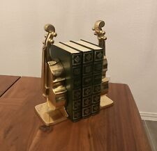 Vintage Solid Brass Violin Book Ends w/Charles Dickens Books picture