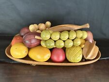 Vintage Wooden Bowl with Colored Wooden Fruits and Vegetables New Old Stock picture