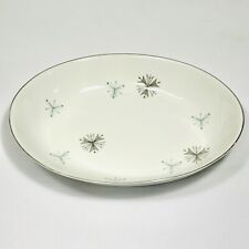 Stone China Atomic Starburst Oval Serving Bowl White Silver Blue 7.5x10x2 Japan picture
