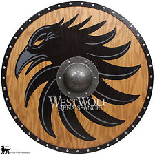 Solid Oak Viking Raven Shield - Forged Iron Boss --- sca/larp/norse/Norway/armor picture