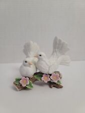 Homco COURTSHIP DOVES #1453 Porcelain White Birds Pink Flowers 4.75