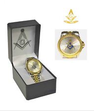Masonic Watch Blue Gold Square and Compasses Symbols Mason Freemasons Wristwatch picture