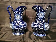 2 vintage bombay company blue and white porcelain drink pitchers picture