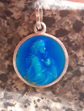 Vintage Blessed Virgin Mary and Child Jesus 835 Sterling Roma Blue Medal  picture