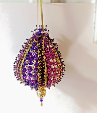 Handmade push pin beaded satin ornament purple amethyst gold  heavy embellished picture