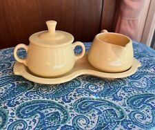 Vintage Fiesta Yellow 4-Piece Creamer Sugar Bowl with Lid & Tray Set Fiestaware picture