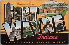 1940s FORT WAYNE, Indiana Large Letter LINEN Postcard 