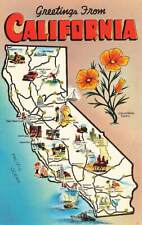 c1960s Greetings From California Map Chrome  VTG  P85 picture