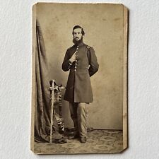 Antique CDV Photograph Handsome Civil War Man Soldier Captain? Sabre Sword picture