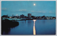 Moonlight Over Wilmington North Carolina NC Waterfront Port Harbor Postcard C12 picture
