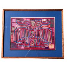 Vintage Mola Textile Tapestry Folk Art by Kuna Indians Wood Framed 20” X 24” picture