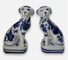 Staffordshire Style Dog Figurines Fruit & Butterflies Blue & White Chinoiserie picture
