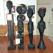 4 Wooden Carved African Standing Statues Handcrafted in Ghana & Indonesia picture